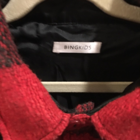 Anine Bing Kids Bobbi Unisex Red Black Buffalo Check Plaid Jacket Coat Shacket - Picture 7 of 13